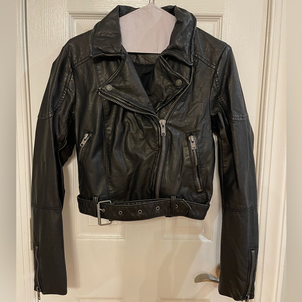 Free People Faux Vegan Leather Moto Motorcycle Jacket Small Biker NWOT